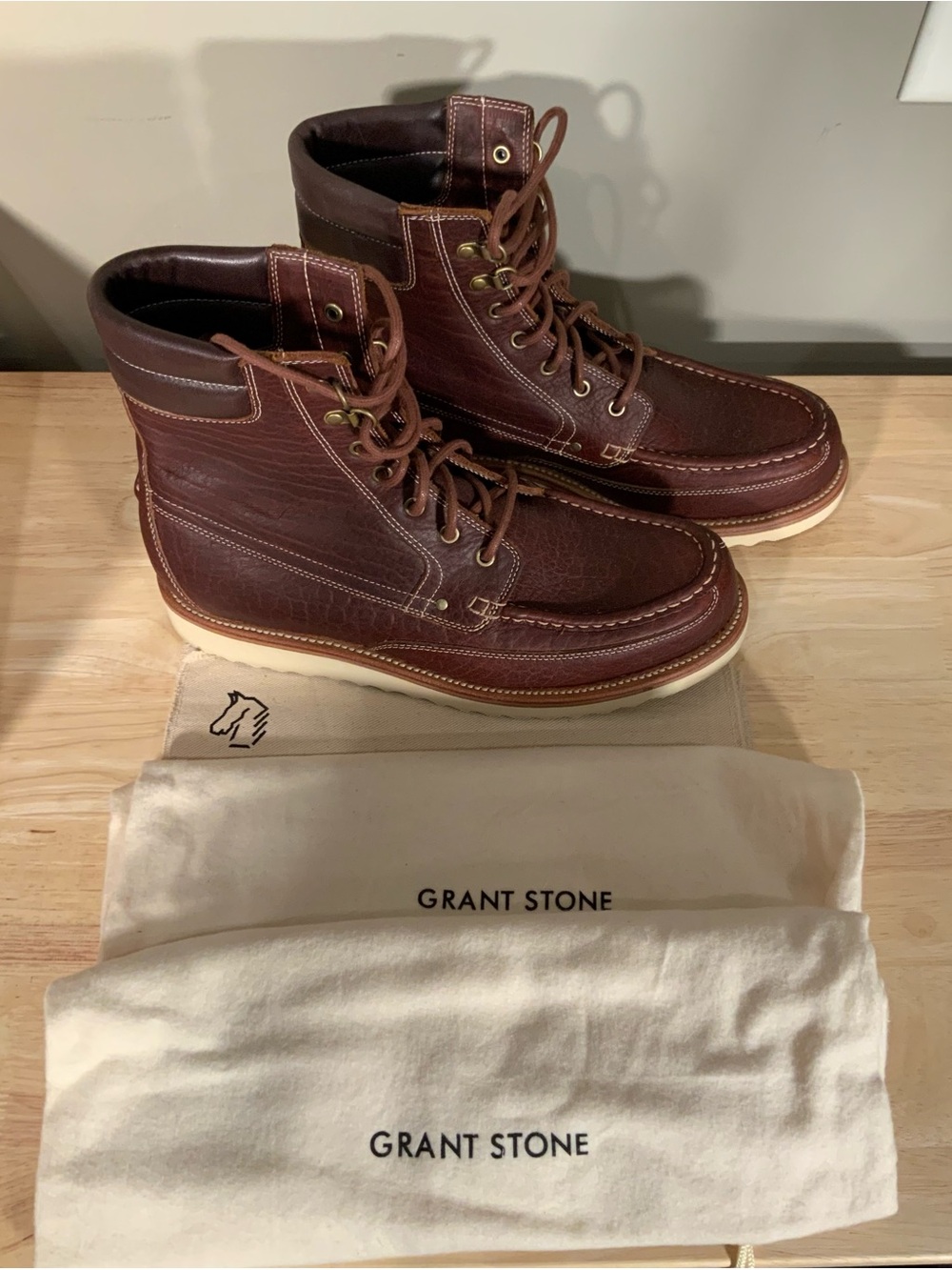 Grant Stone Field Boots Brown Bison Leather Mens Size 10E like 10.5D new w/ box - Picture 7 of 8